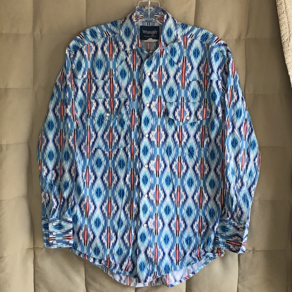 MENS WRANGLER WESTERN WEAR SNAP DOWN BUTTON LONG SLEEVE SHIRT
